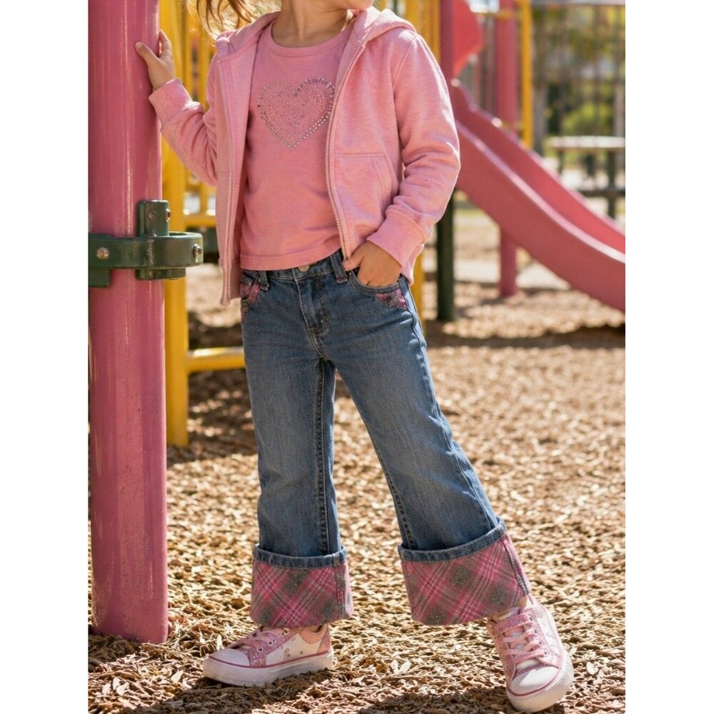 Vtg Y2K Disney Princess Jeans Girls 4T Ramie Blend Pink Plaid Trim Embroidered H